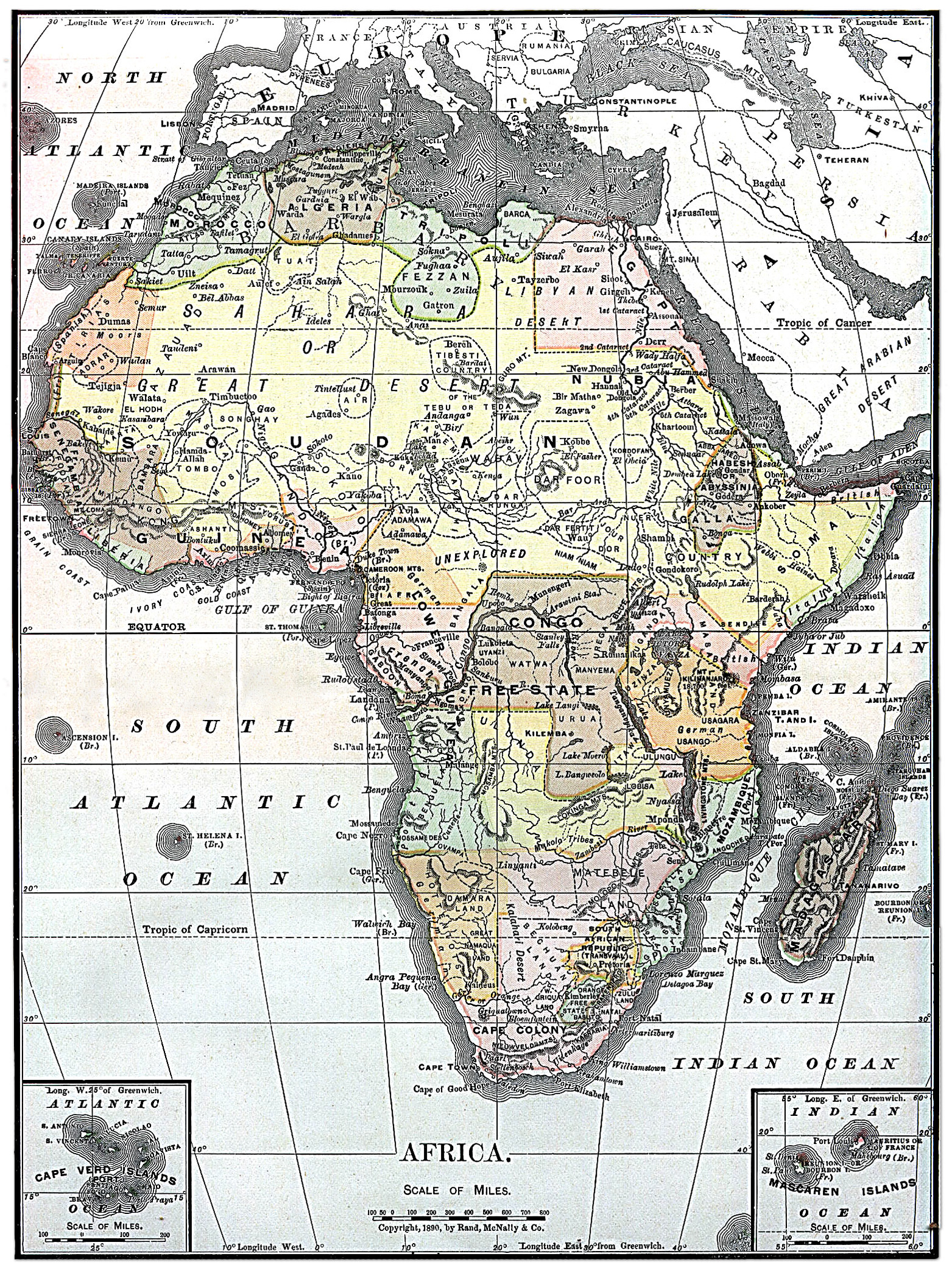 Historische Karte Afrika von 1890