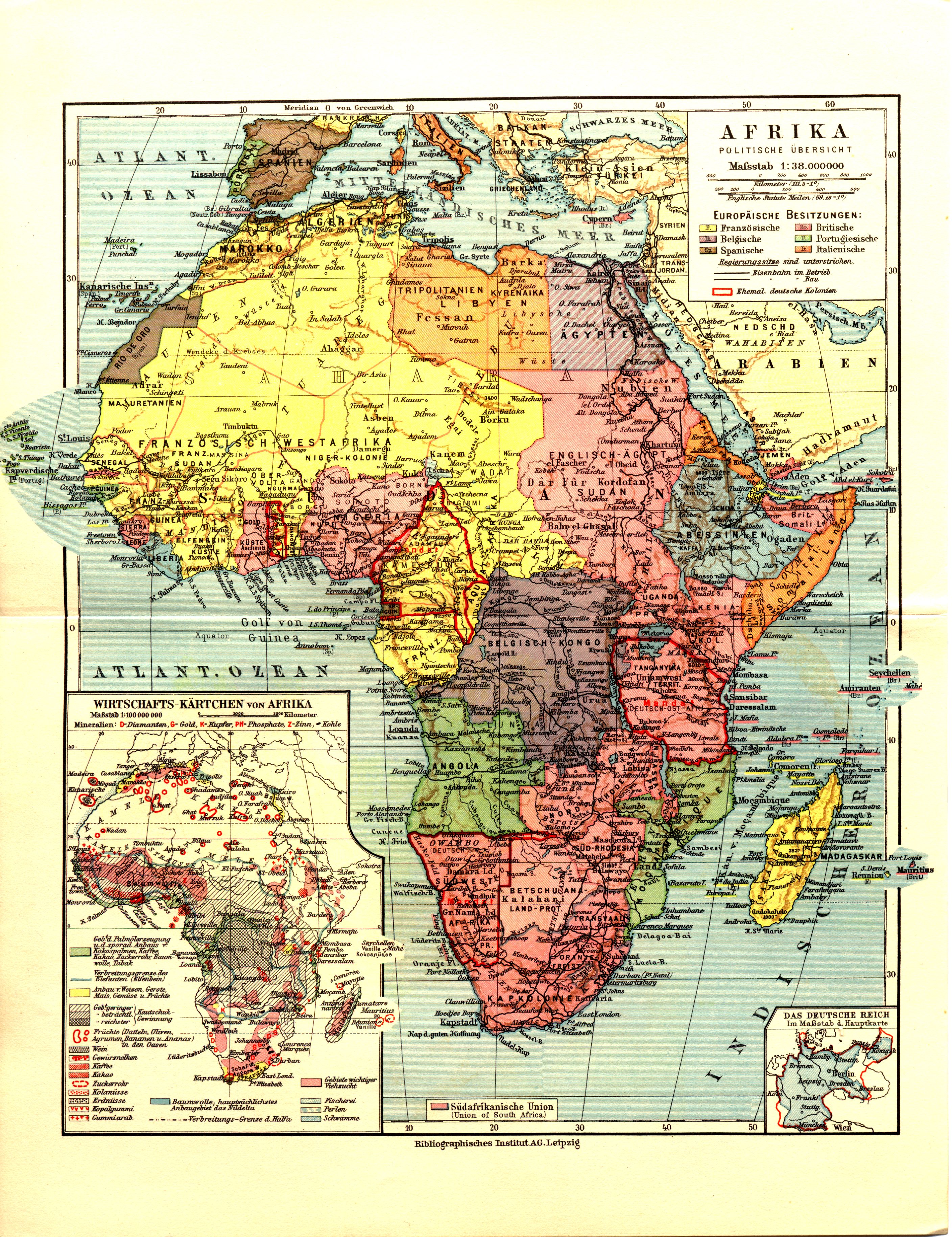 Historische Karte Afrika von 1932
