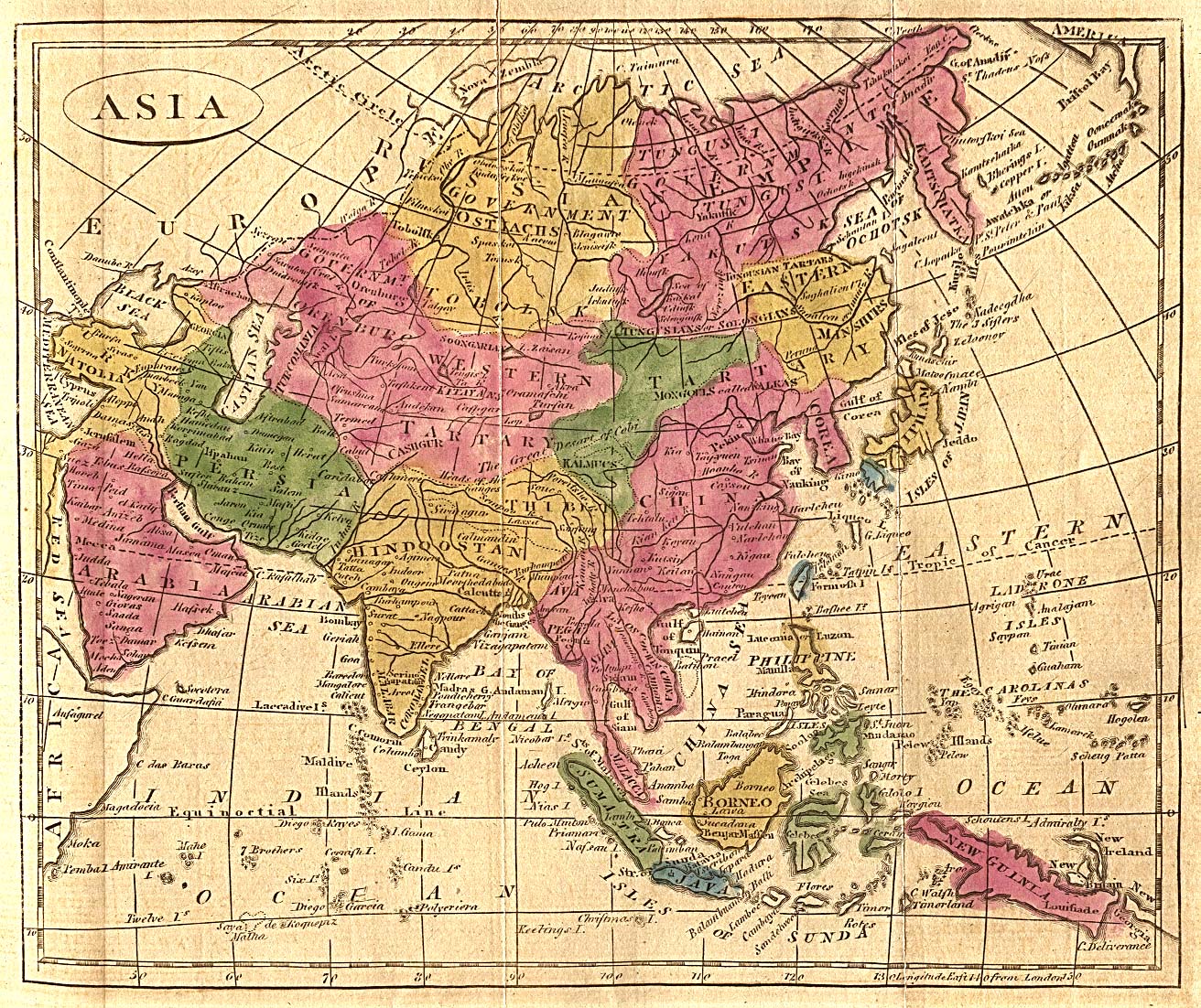 Historische Karte Asien von 1808