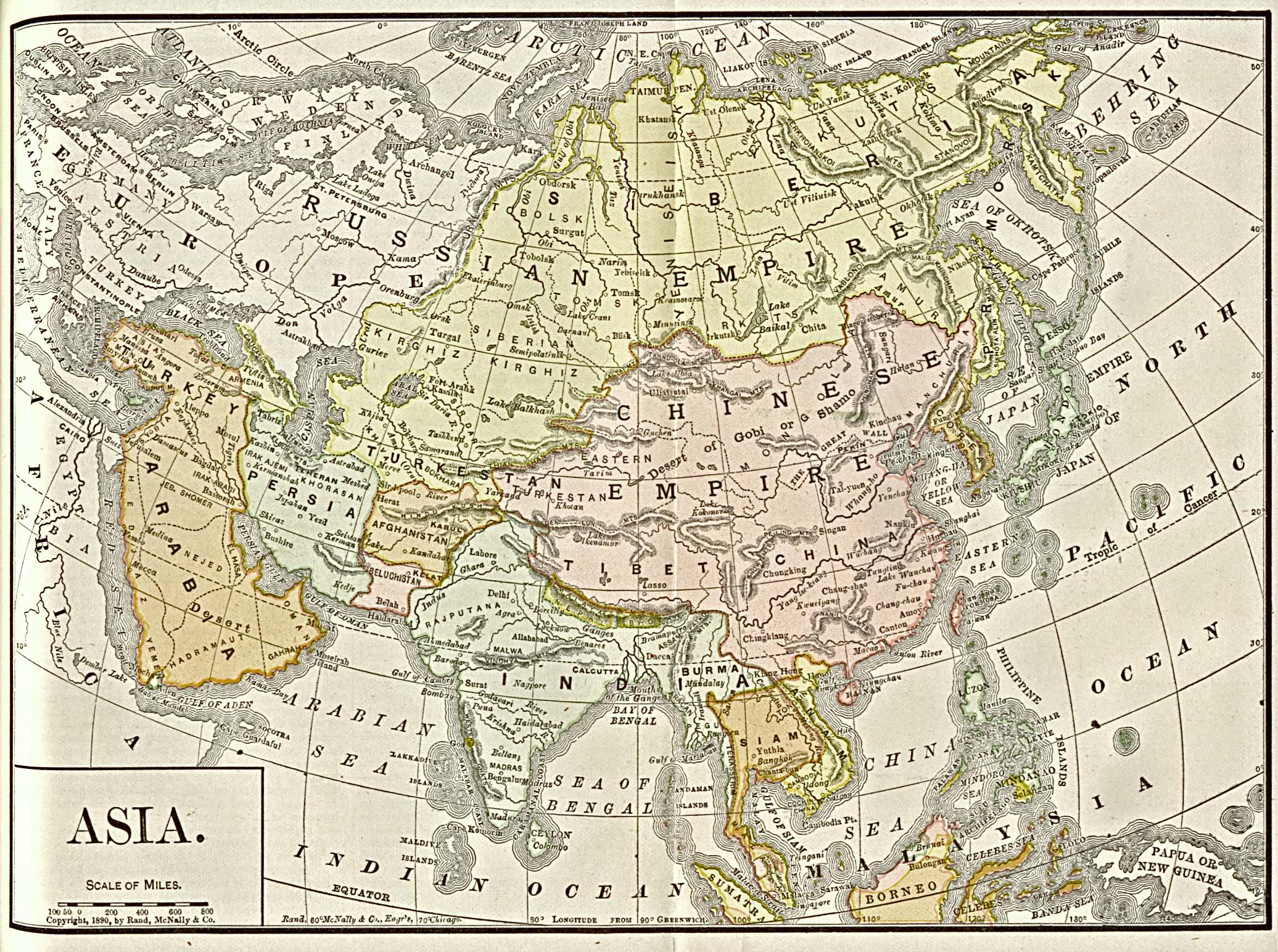 Historische Karte Asien von 1882