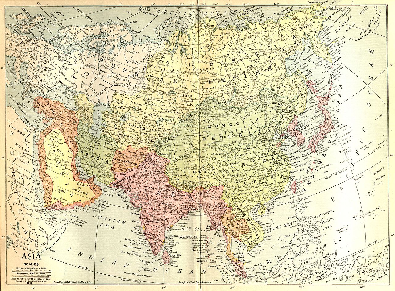 Historische Karte Asien von 1914