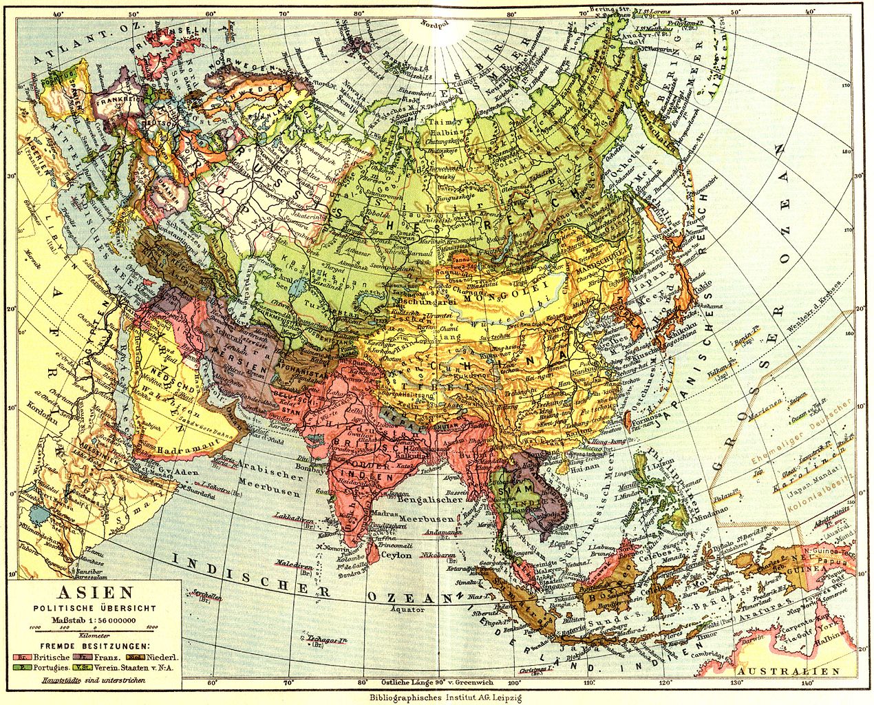 Historische Karte Asien von 1932