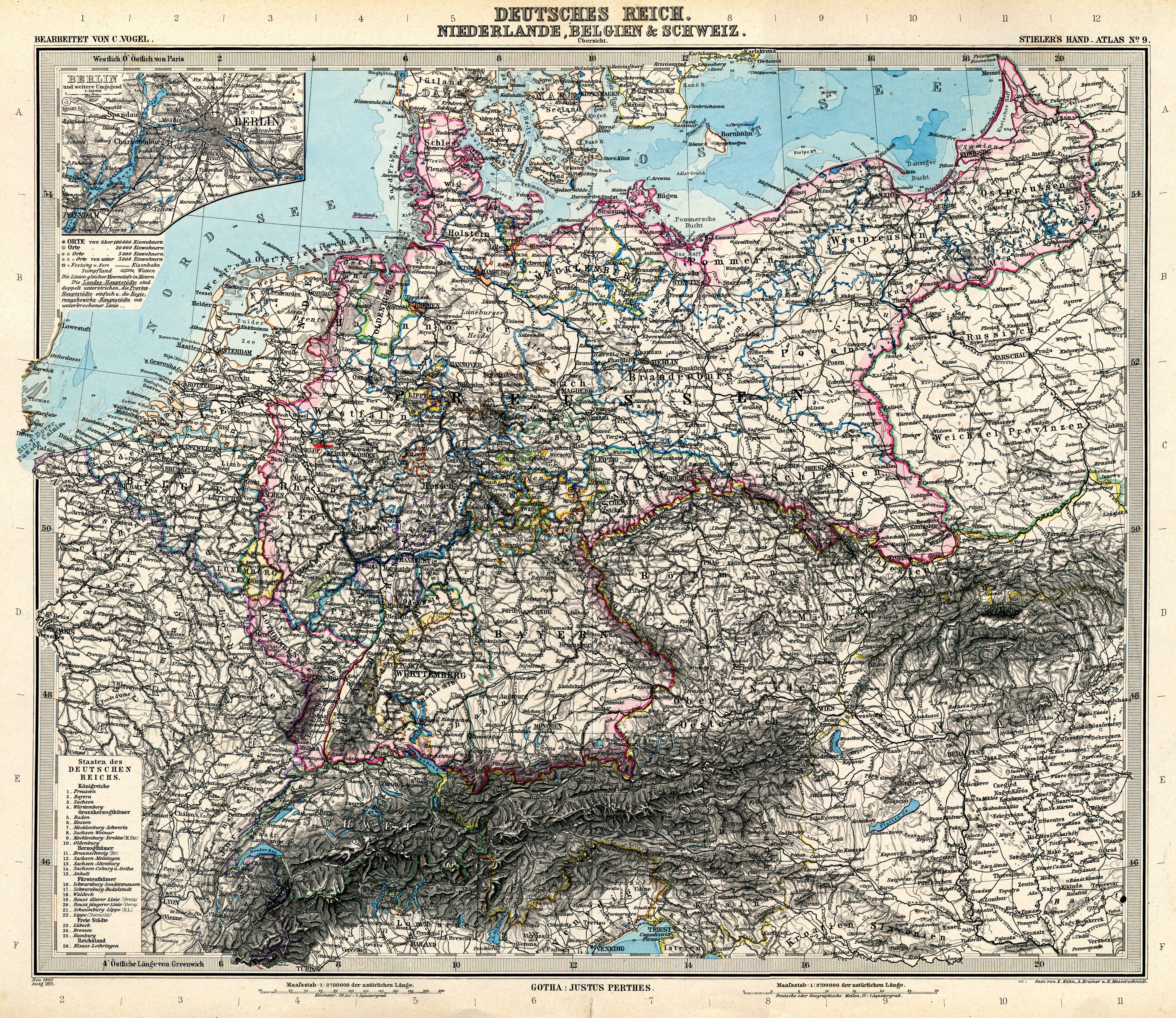 Karte Deutschland von 1891 (Stielers Handatlas)