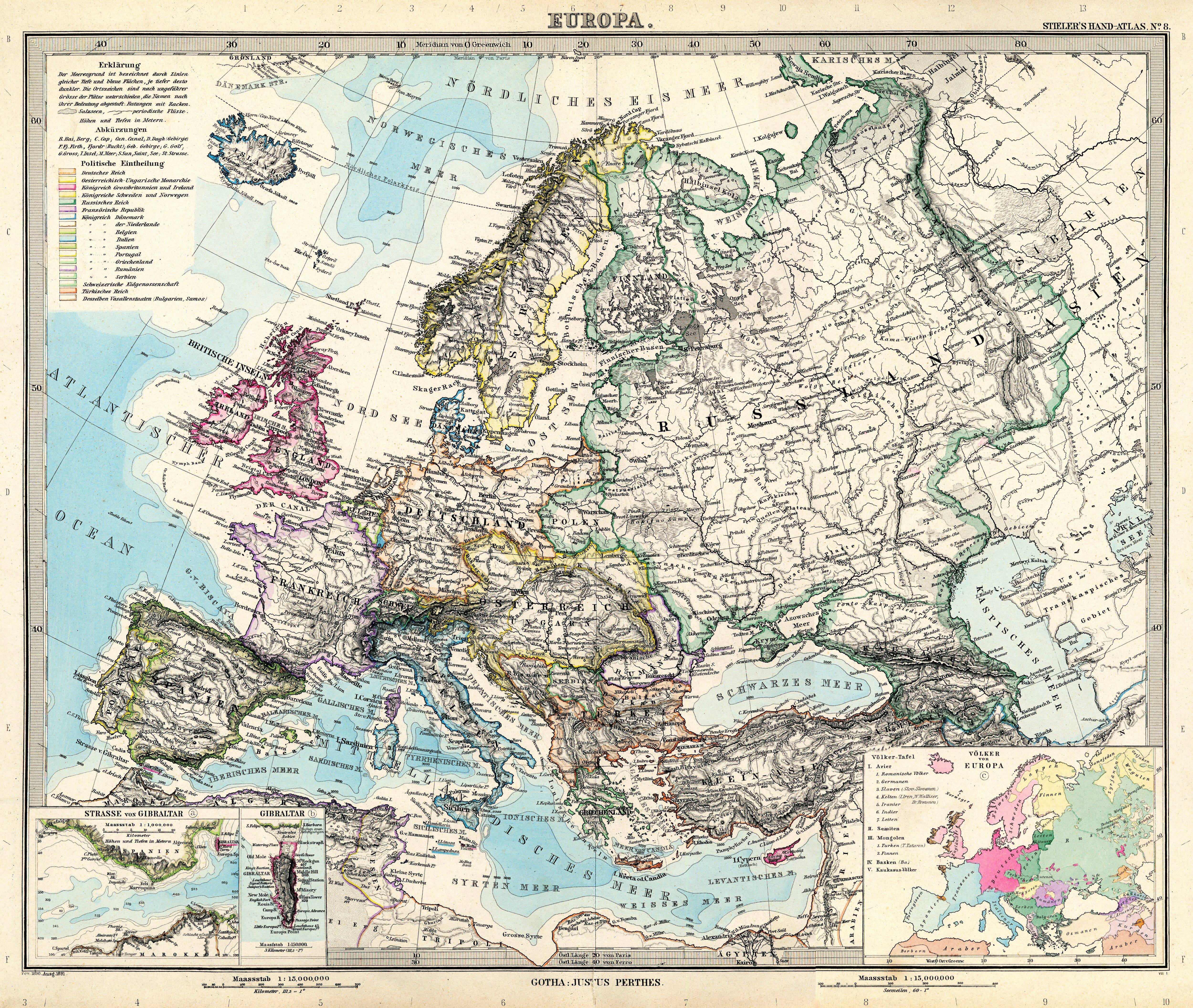 Historische Karte Europa: Karte von Europa 1891