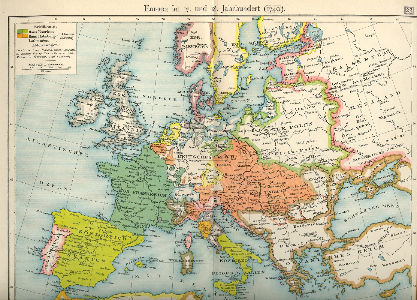 Historische Karte Europa von 1740