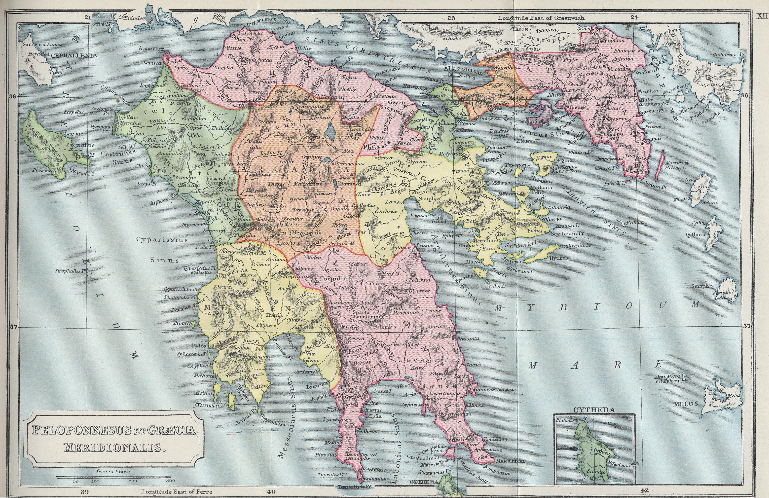 historische Karte von Griechenland 1907