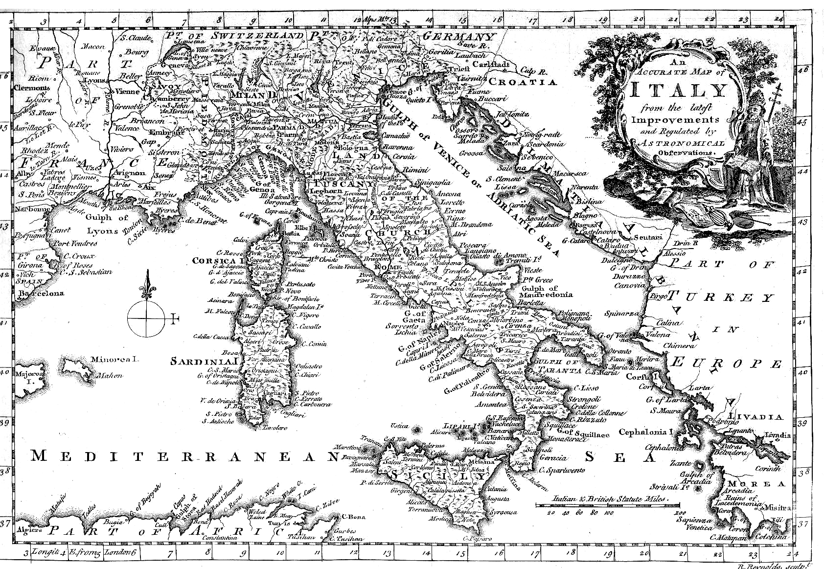 historische Karte von Italien 1768