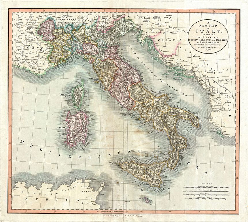 historische Karte von Italien 1799