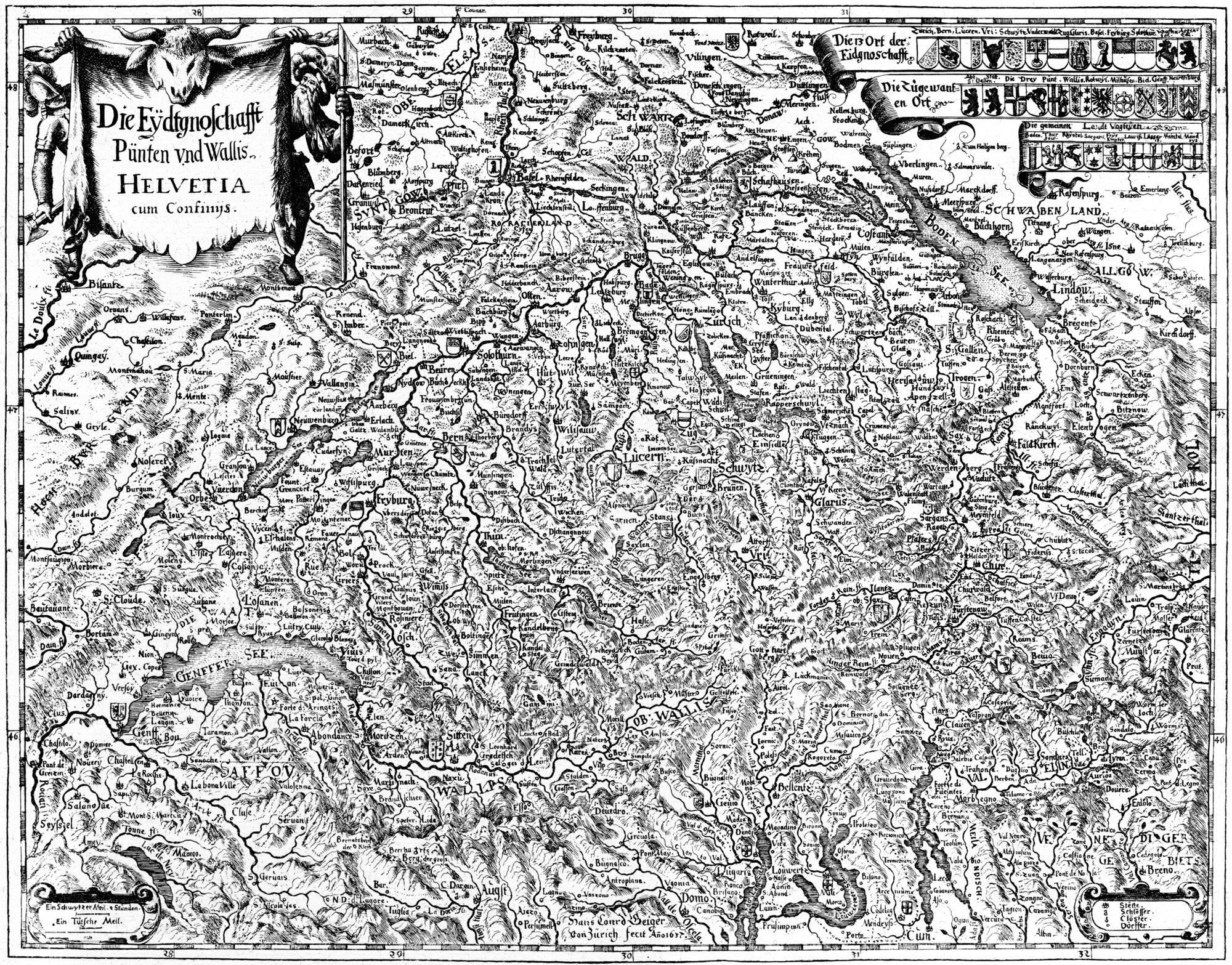 historische karte der Schweiz 1637