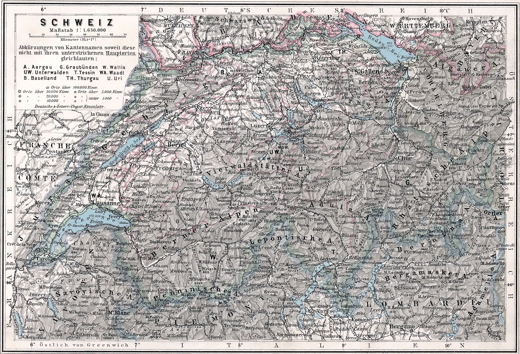 historische karte der Schweiz 1905
