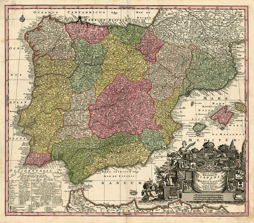 historische Karte von Spanien 1734