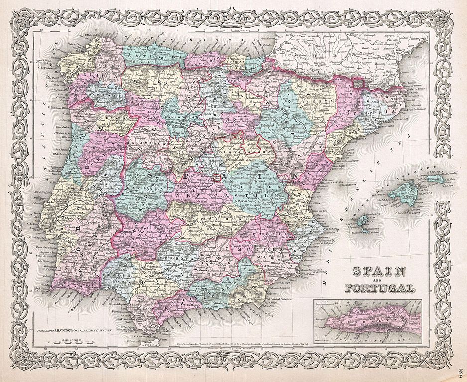 historische Karte von Spanien 1855