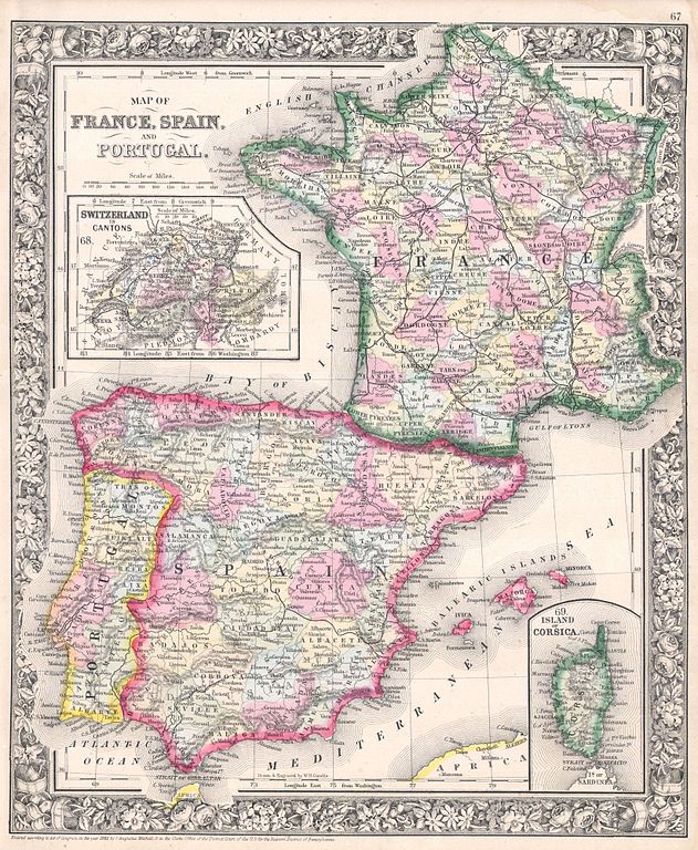 historische Karte von Spanien 1864