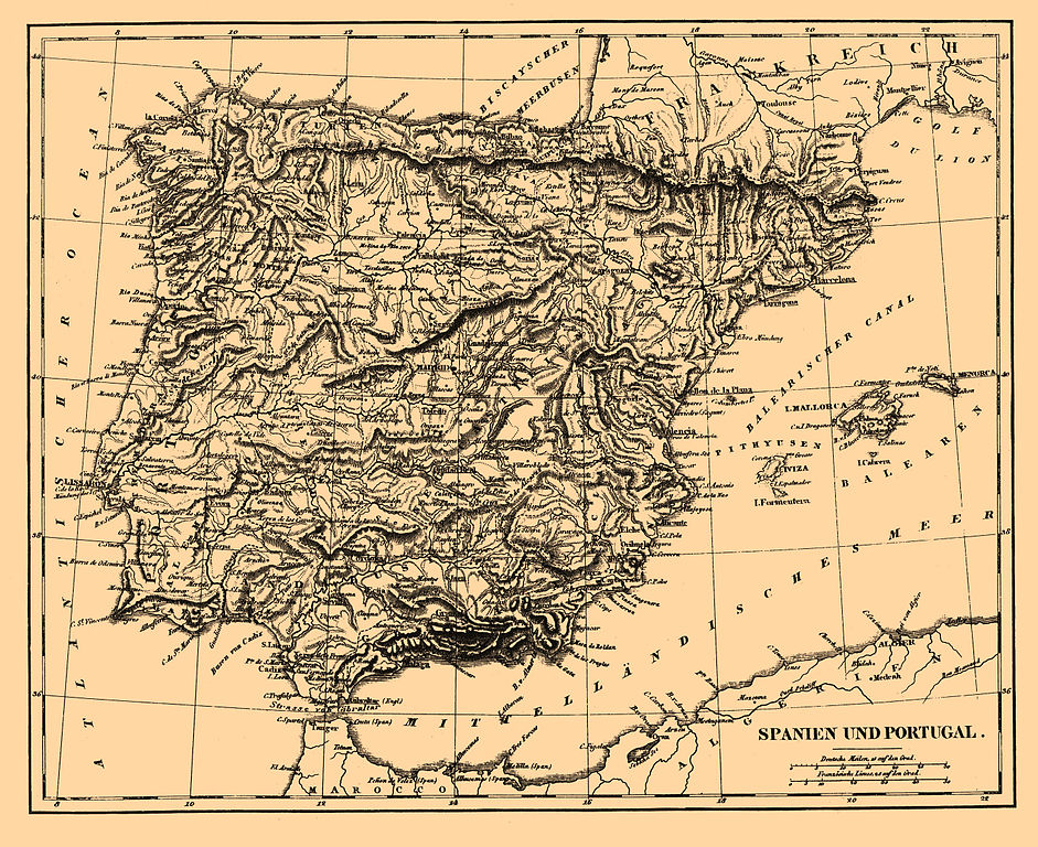 historische Karte von Spanien 1890