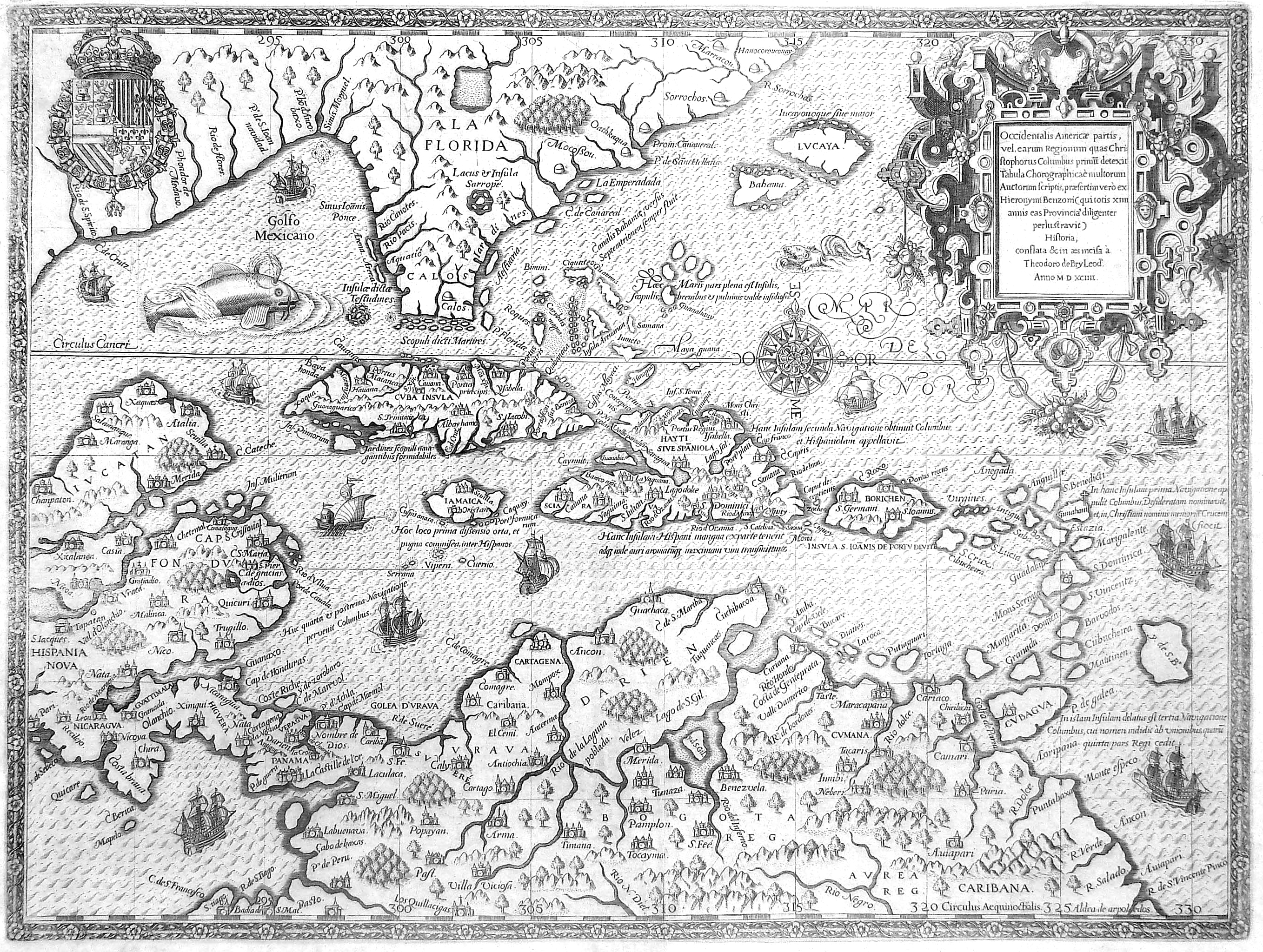 Historische Karte der Karibik 1594