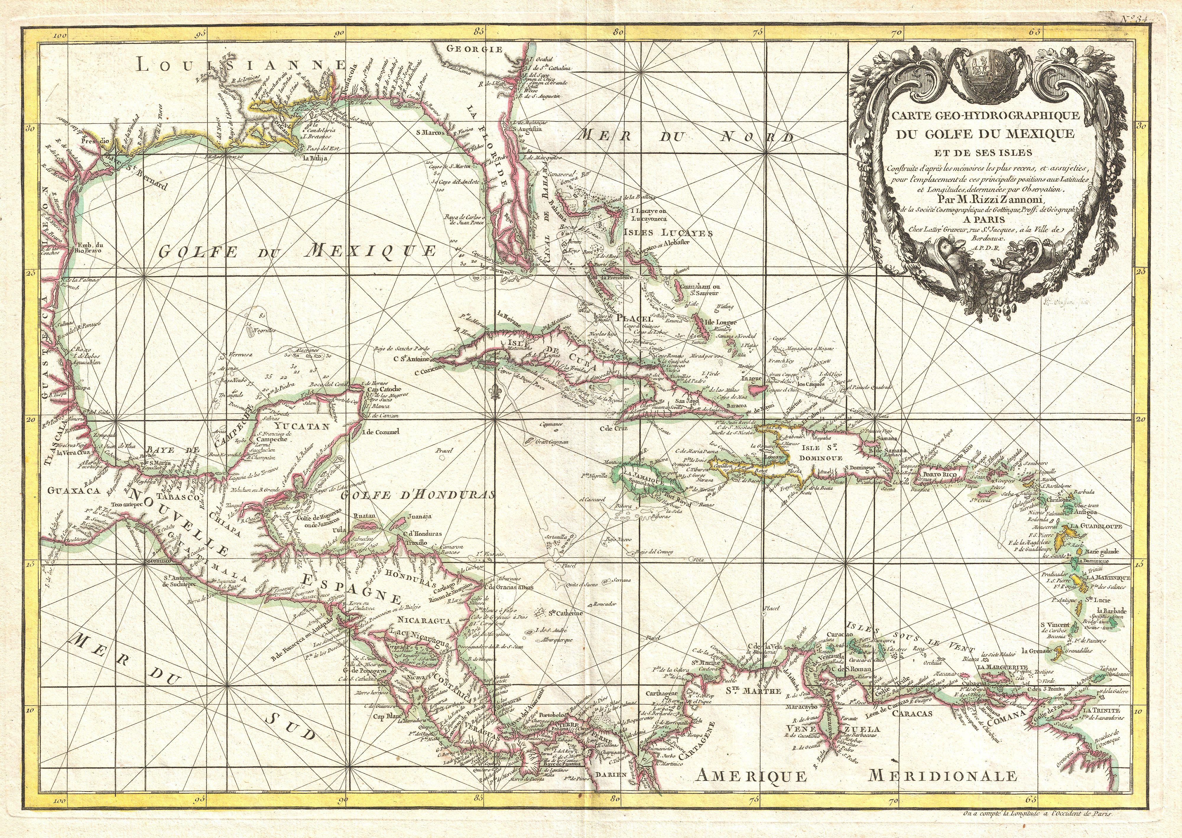 Historische Karte der Karibik 1762