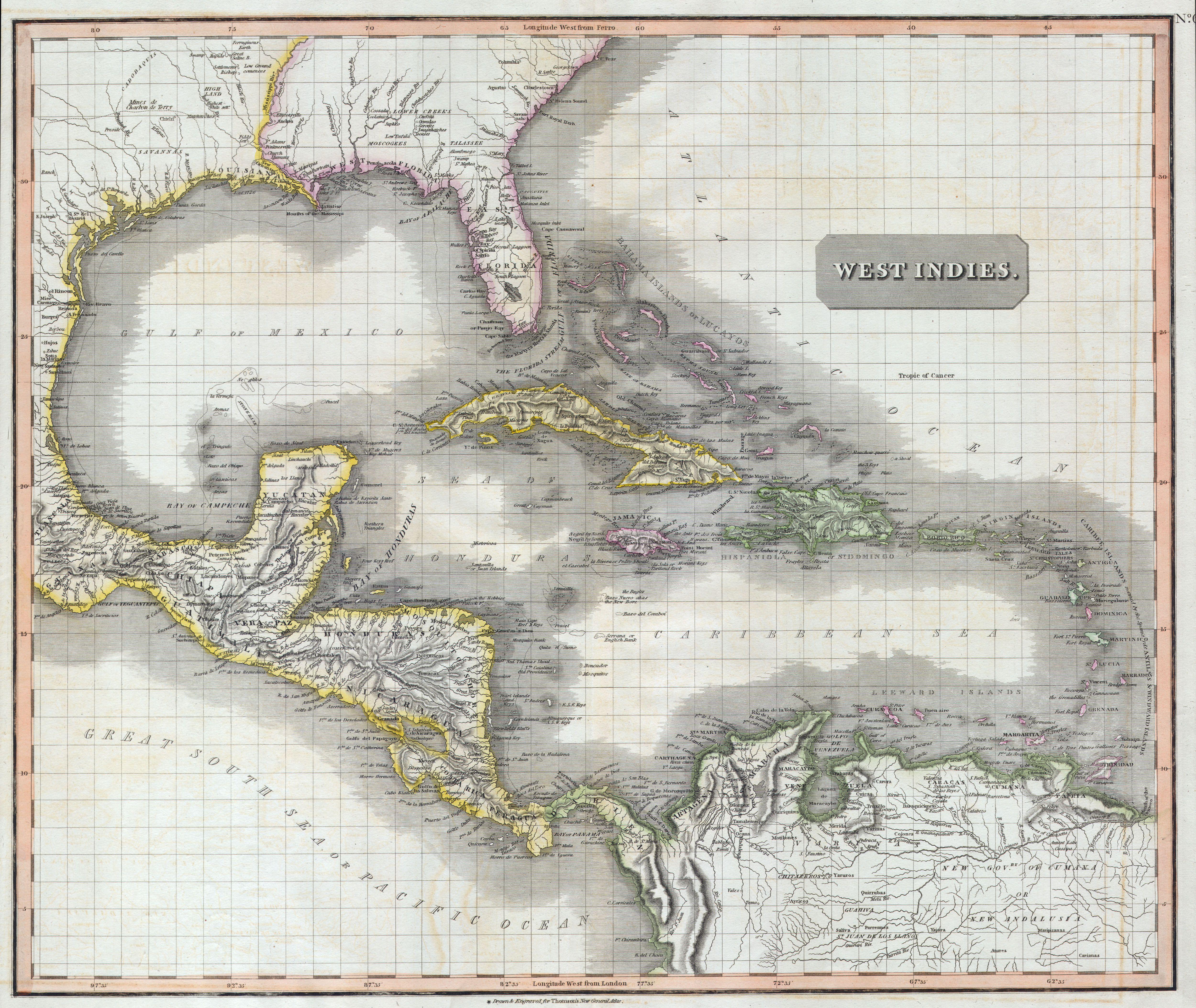 Historische Karte der Karibik 1814