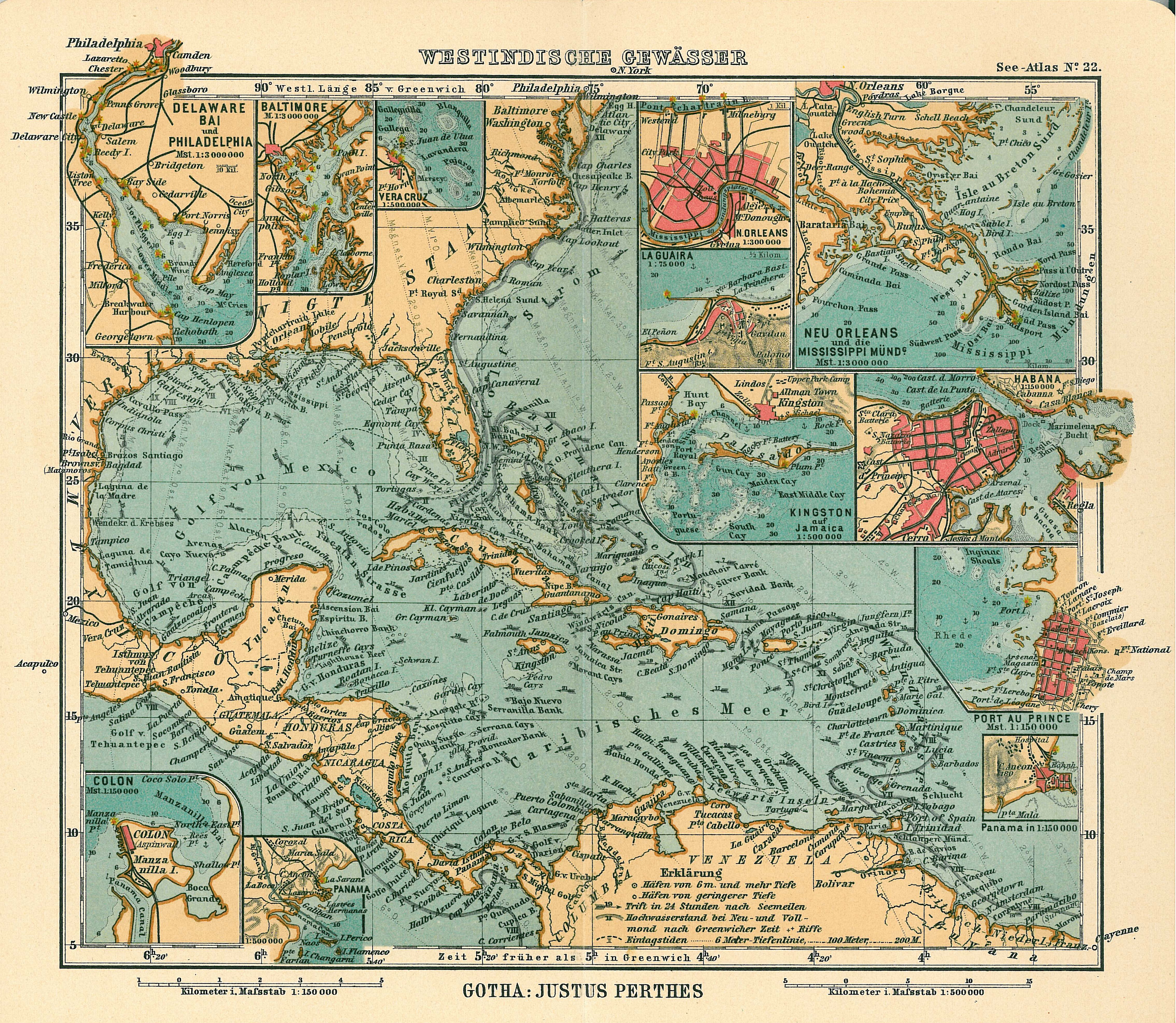 Historische Karte Westindische Gewässer 1906
