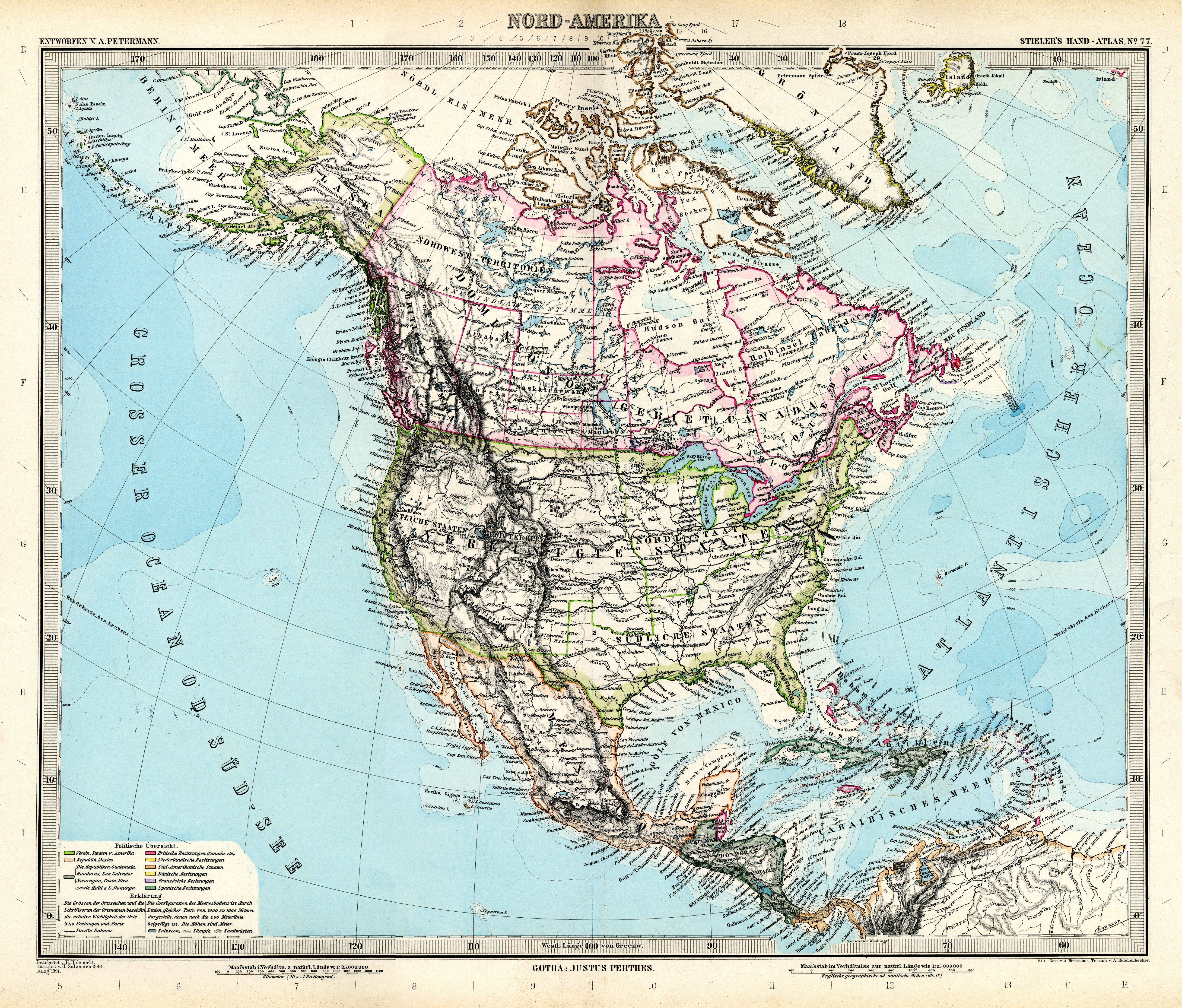 Historische Karte: Karte von Nordamerika 1891