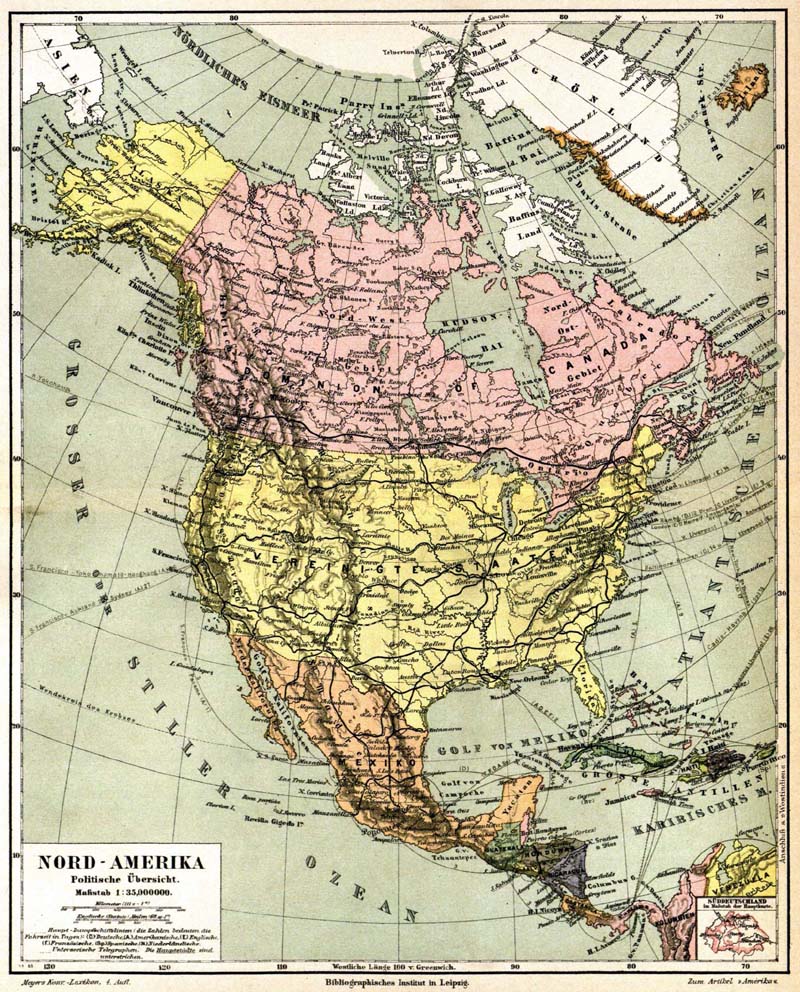 Historische Karte Nordamerika von 1888