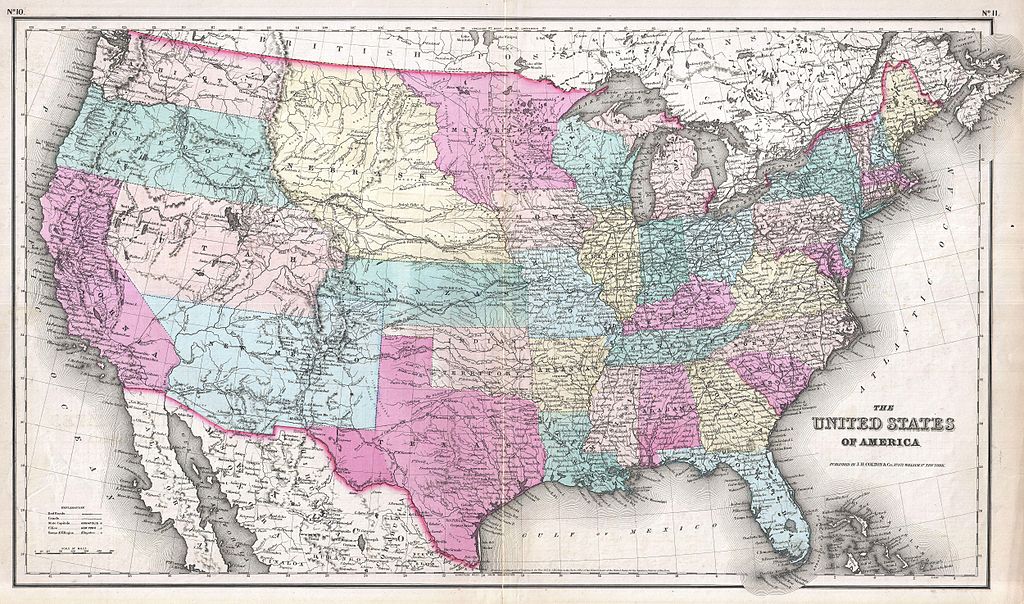 historische karte der USA 1857