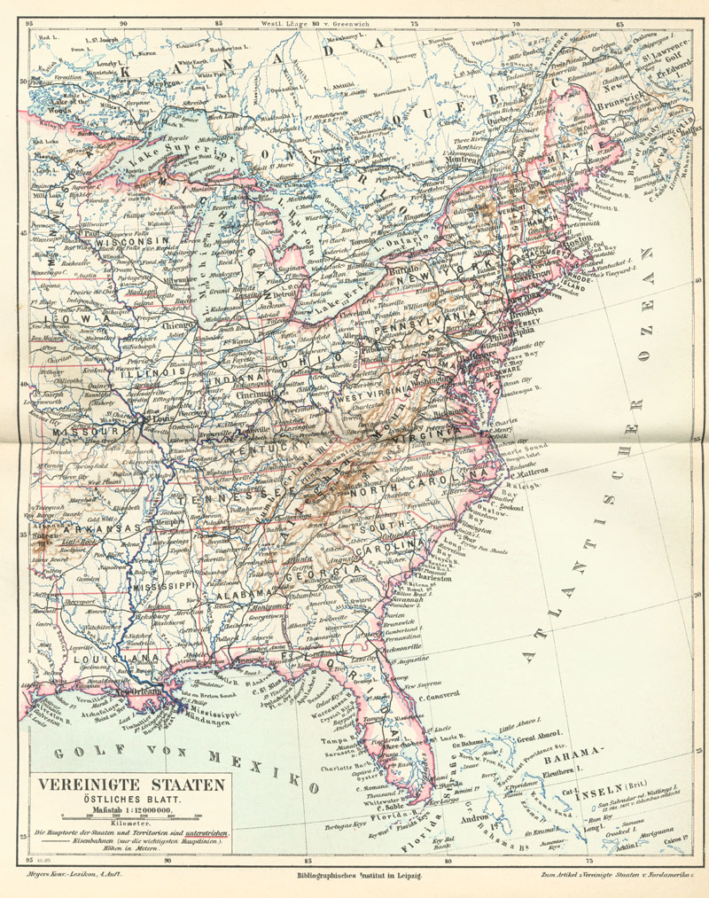 historische karte der USA 1890
