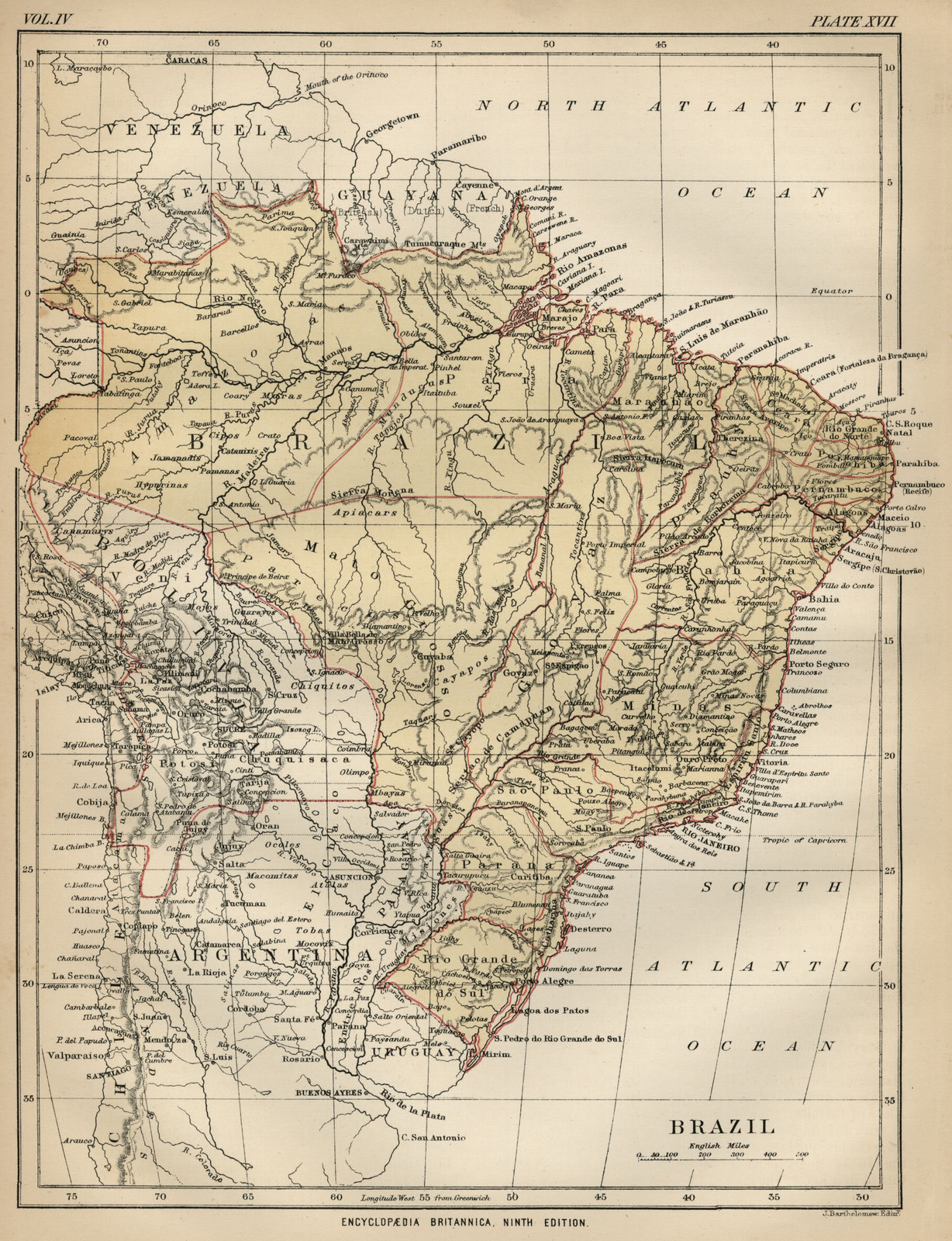 Historische Karte Brasilien von 1889