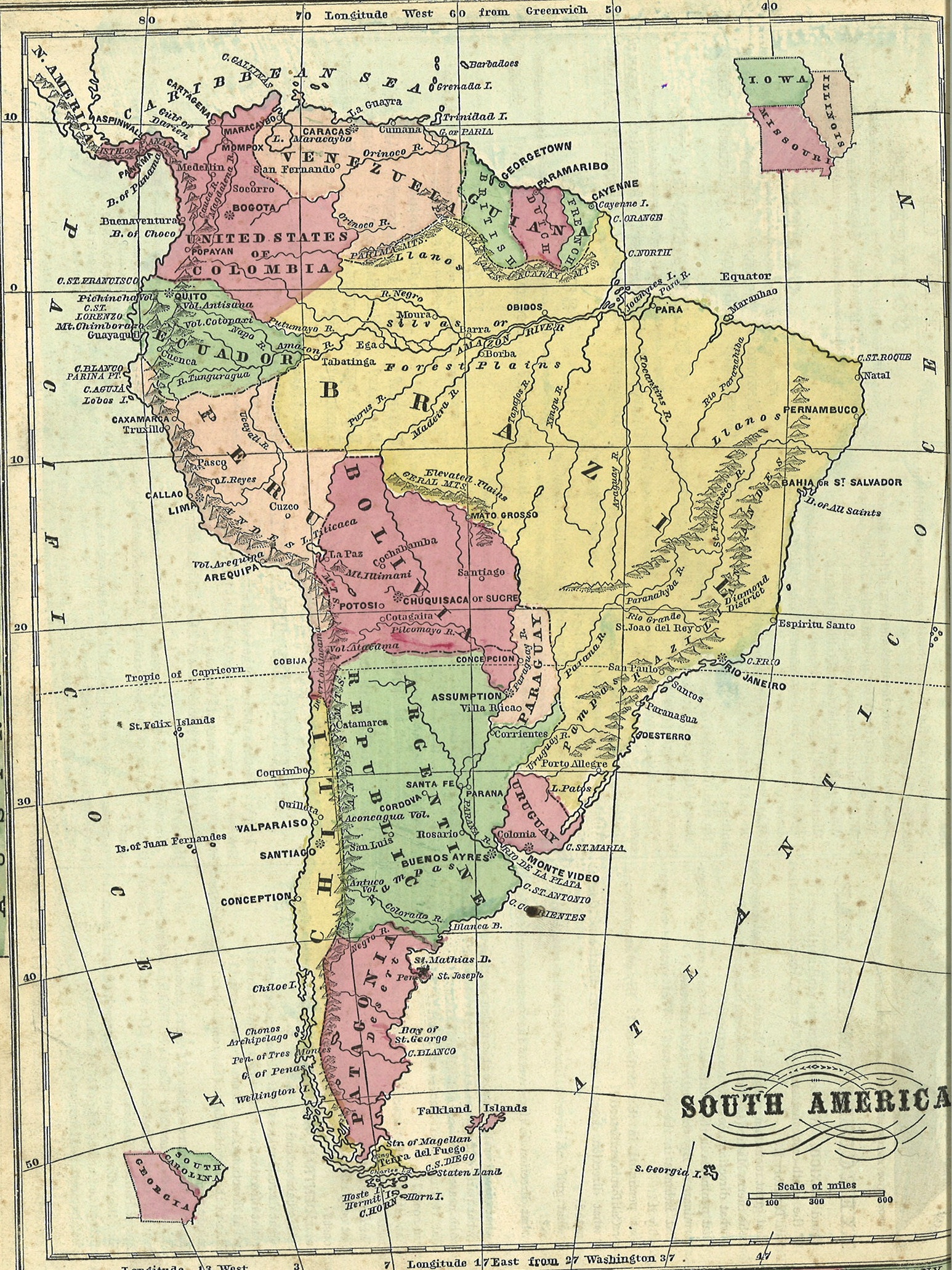 Historische Karte Sdamerika von 1872