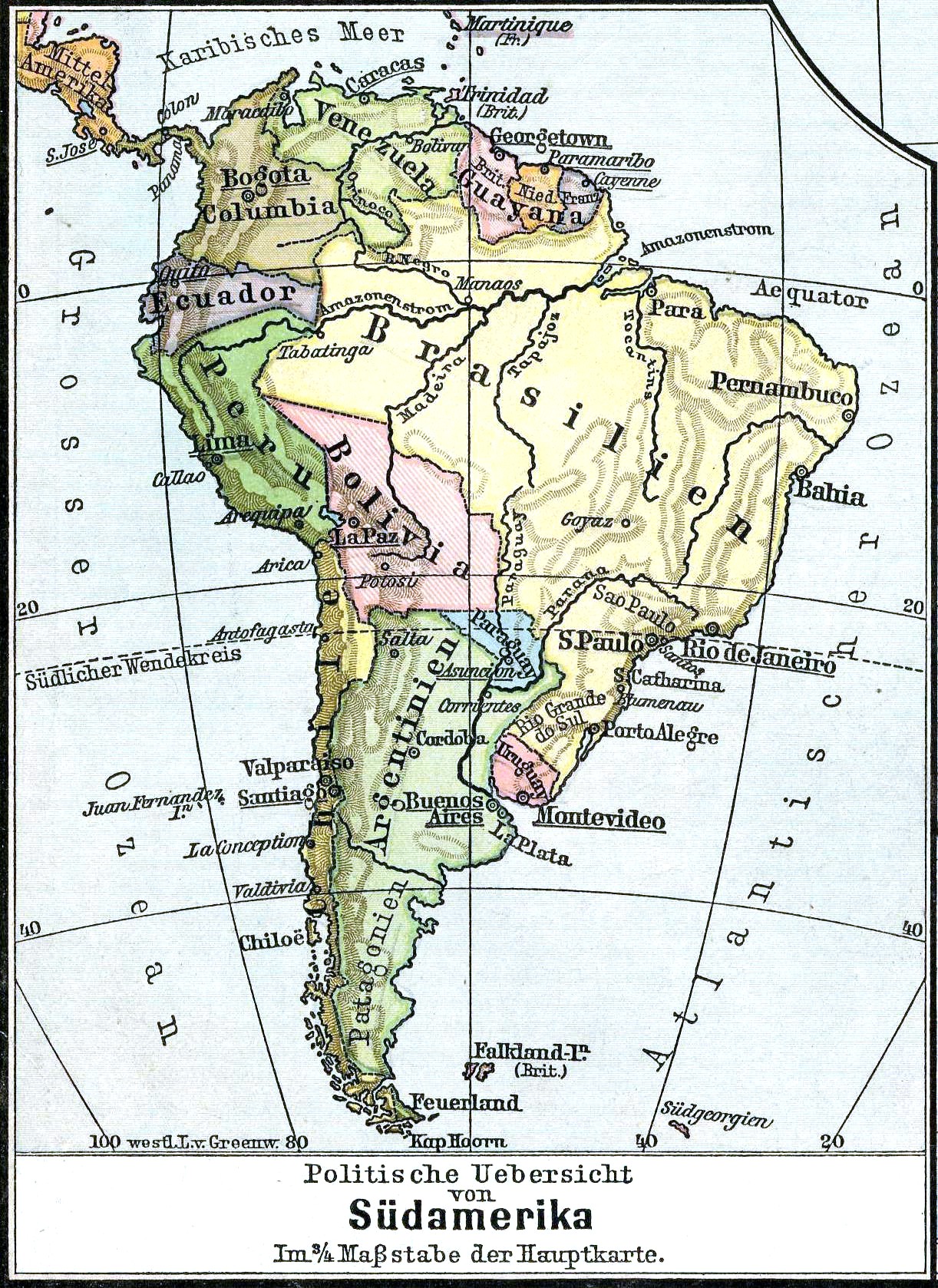 Historische Karte Sdamerika von 1899