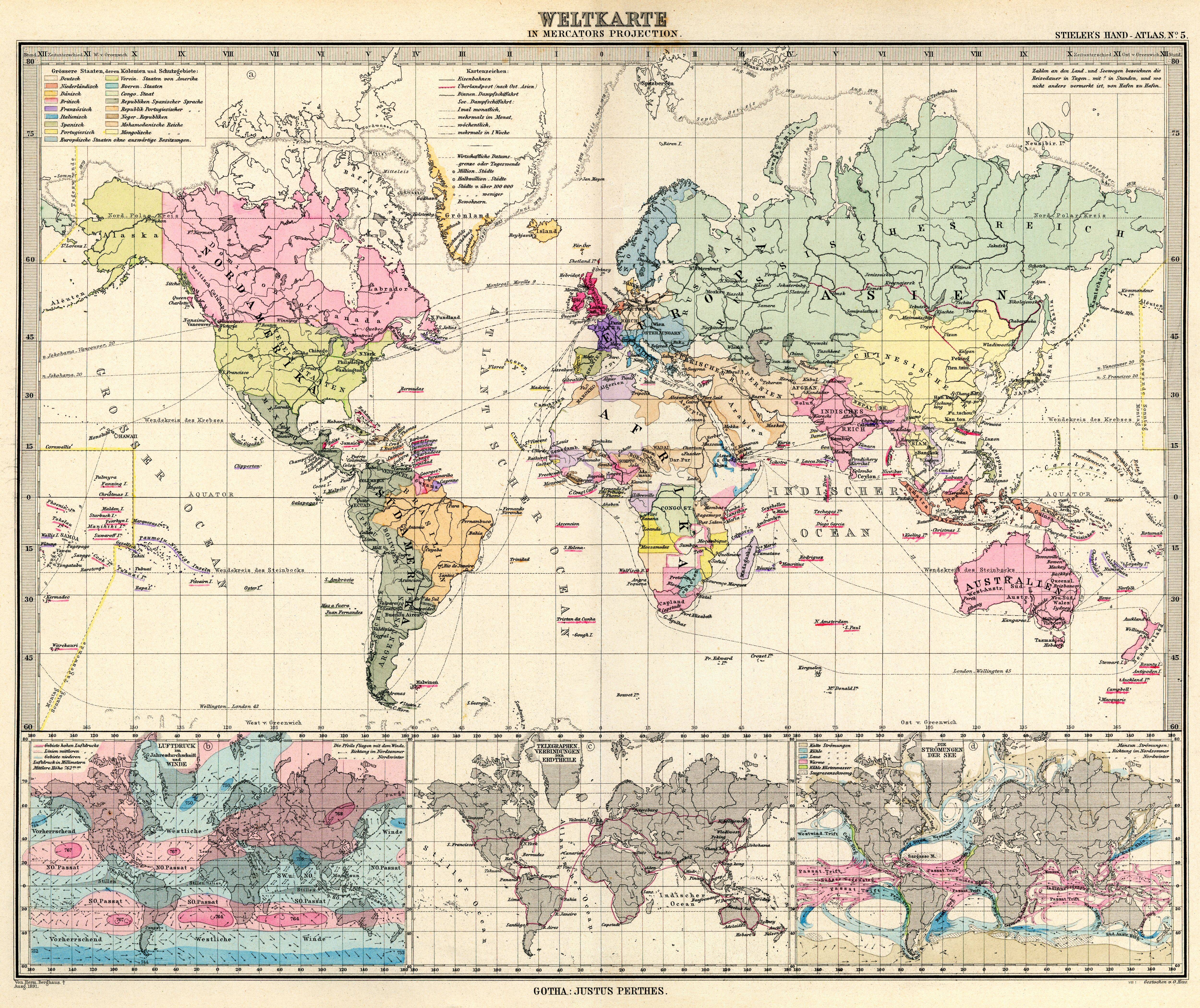 Stilers Handatlas - Weltkarte von 1891